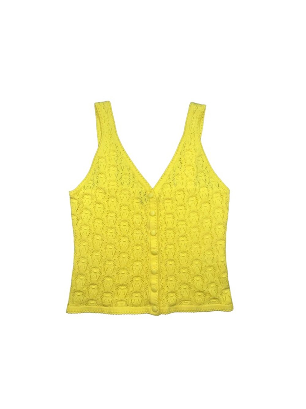 Milk & Honey Yellow Pointelle Knit Button Front Tank Top Size Medium